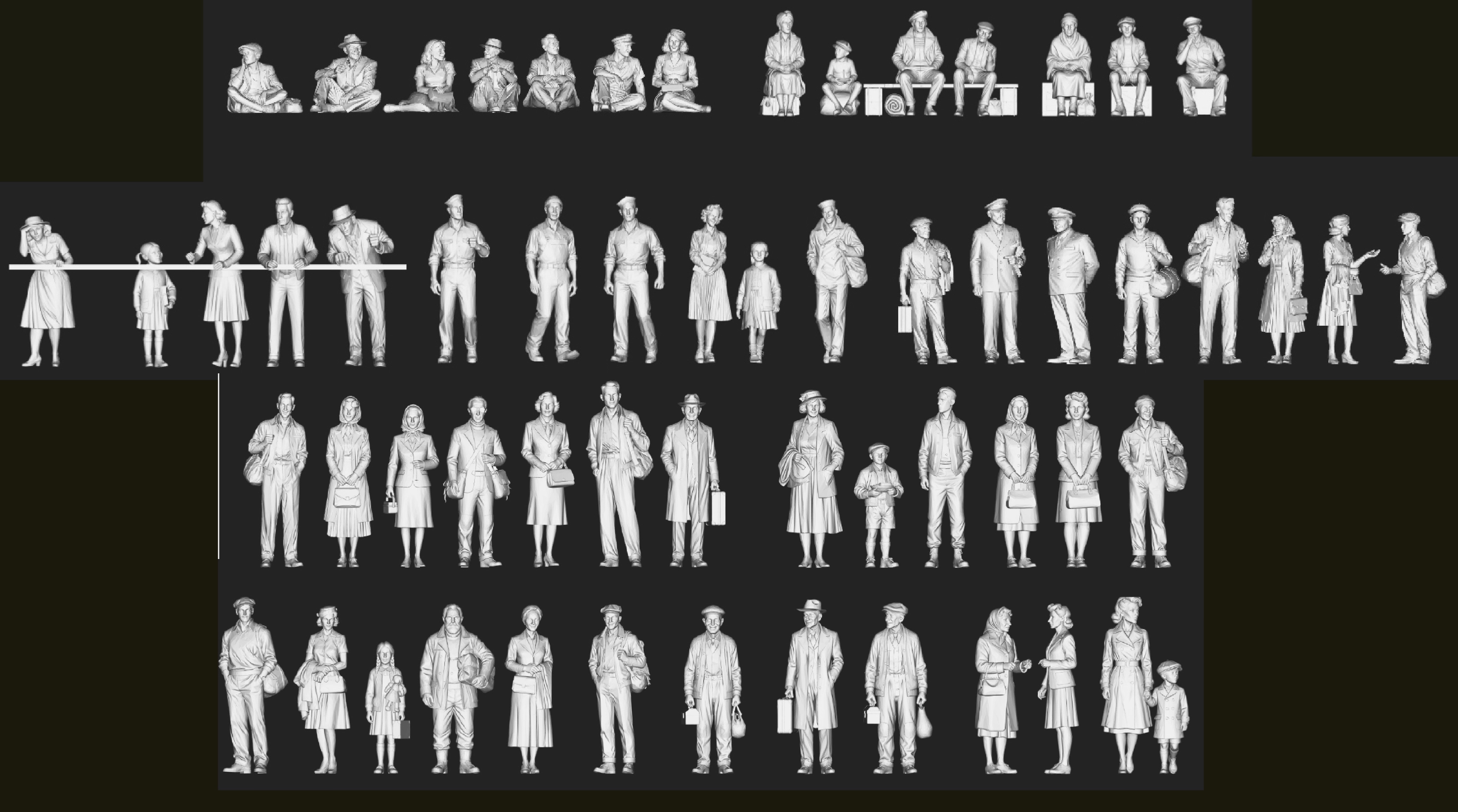 Personnages Civils WWII – Collection "Liberty" x 60 1/200 - impression 3D