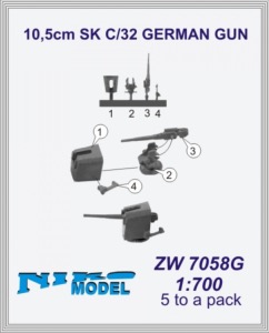 10.5 cm SK C/32 German gun 1/700 x5